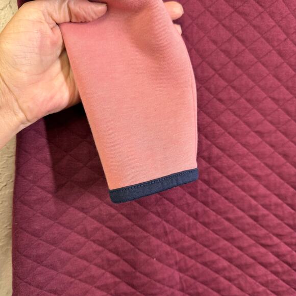 L.L. BEAN Pullover Quilted & Fleece Quarter Snap Colorblock Mock Neck Merlot - Picture 11 of 15